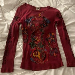 red vocal long sleeve top